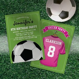 Födelsedagsfest för barnfotboll | Girl Rosa Jersey Inbjudningar