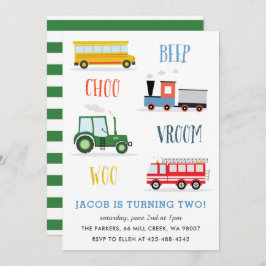 Födelsedagsfest för Beep Vroom Woo Tractor Barn Inbjudningar