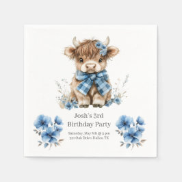 Födelsedagsfest för blå höglandskö pappersservett