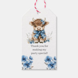 Födelsedagsfest för blå höglandskö presentetikett