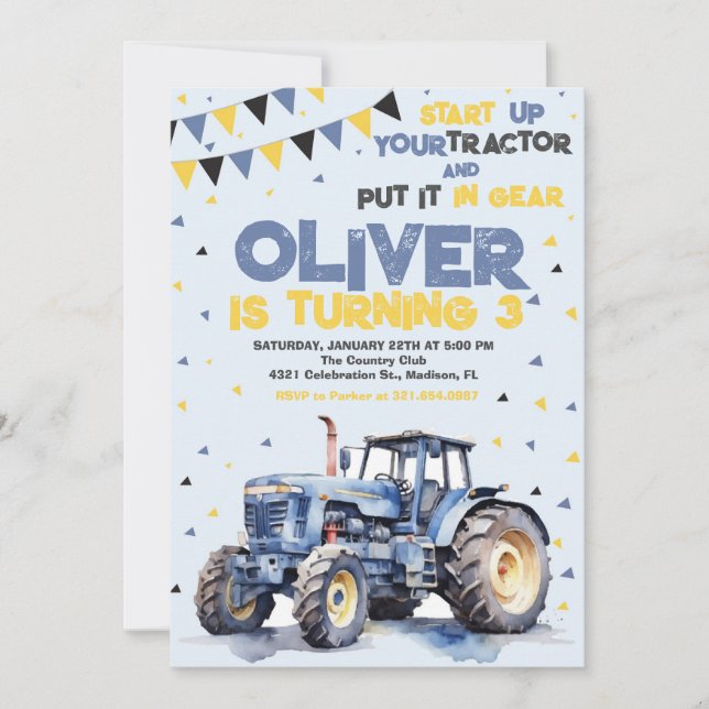 Födelsedagsfest för blå traktor inbjudningar (Framsida)