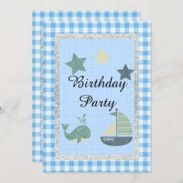 Födelsedagsfest för blå vitkontroll för Nautiskt t Inbjudningar