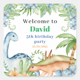 Födelsedagsfest för blommigt av blå och Grönt Fyrkantigt Klistermärke