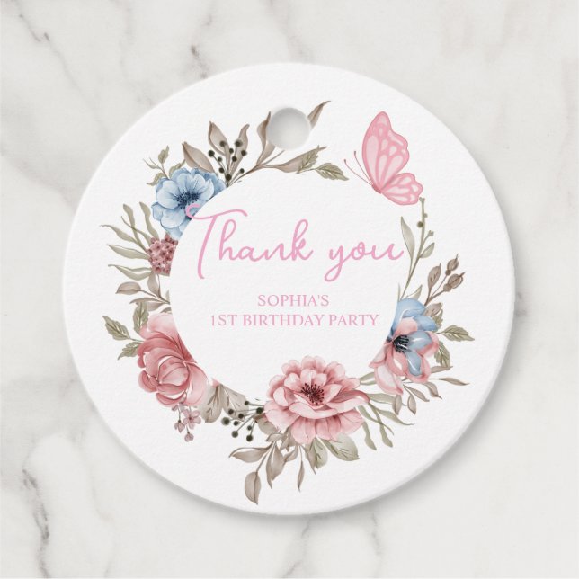 Födelsedagsfest för Blommigt av elegant Gåvor Etiketter (Framsida)