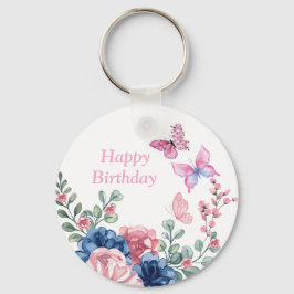 Födelsedagsfest för Blommigt av elegant Nyckelring