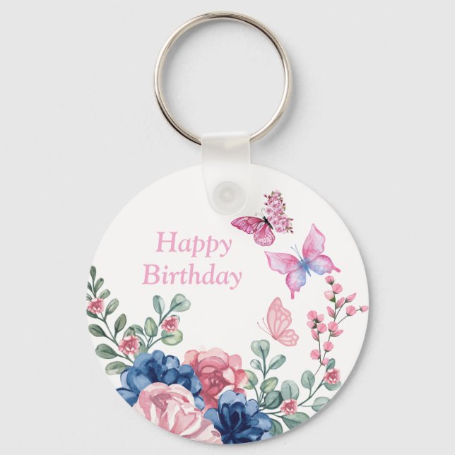 Födelsedagsfest för Blommigt av elegant Nyckelring (Framsida)