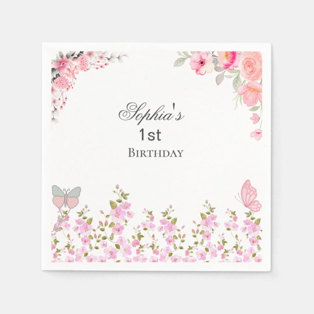 Födelsedagsfest för Blommigt av elegant Pappersservett (Framsidan)