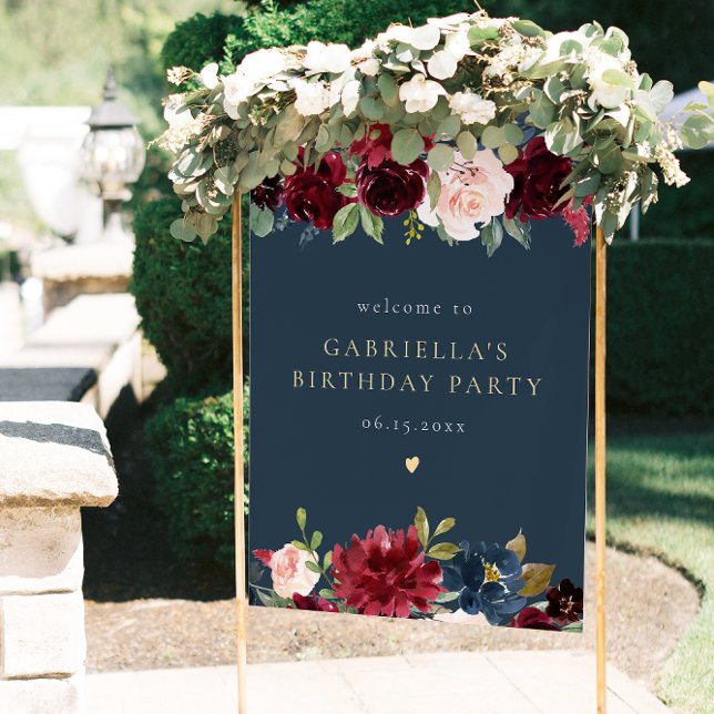 Födelsedagsfest för Blommigt av Rustic Burgundy-fl Poster (Skapare uppladdad)