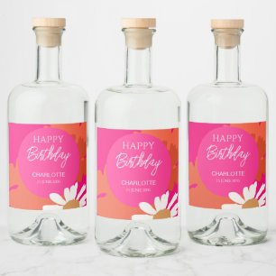 Födelsedagsfest för Blommigt av shock rosa och Ora Spritflaskor Etikett
