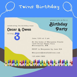 Födelsedagsfest för Blommigt för tvillingpojkar Re Inbjudningar