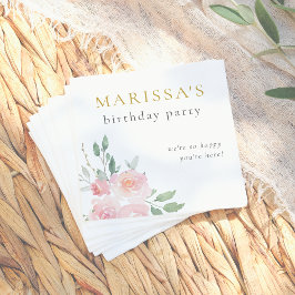 Födelsedagsfest för Blommigt med Guld-skript Pappersservett