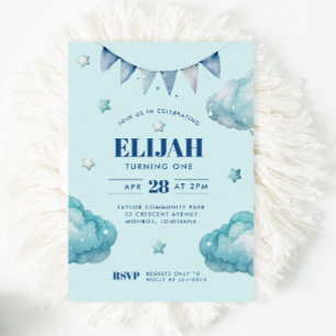 Födelsedagsfest för Blue Cloud Star Bunting Banner Inbjudningar
