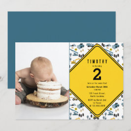 Födelsedagsfest för Blue Construction Lastbilar Si Tack Kort