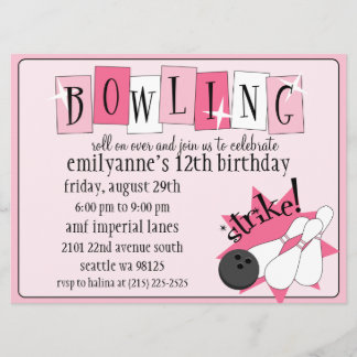Födelsedagsfest för bowling för babyrosor totalt inbjudningar