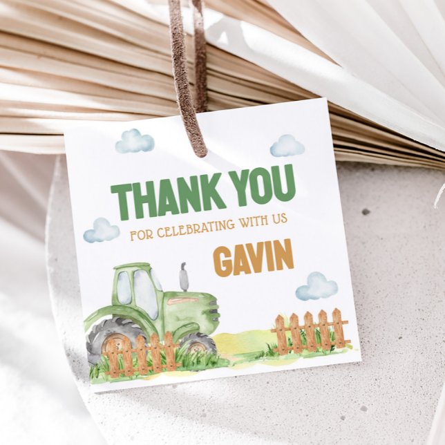 Födelsedagsfest för Boy Grönt Tractor Square Gåvor Etiketter (Green Tractor Birthday Party Favor Tags)