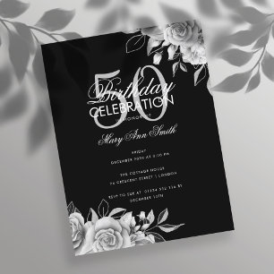 Födelsedagsfest för budgetBlommigt Silver & Black Vykort