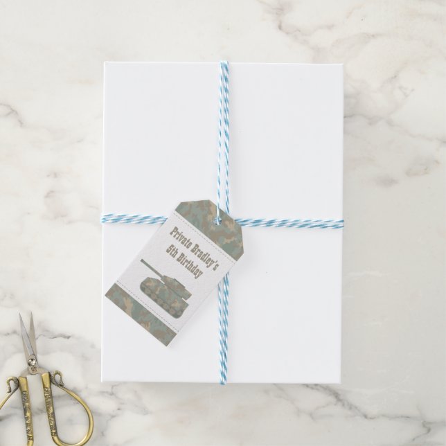 Födelsedagsfest för Camouflage militär Print Tank  Presentetikett (Med Snöre)