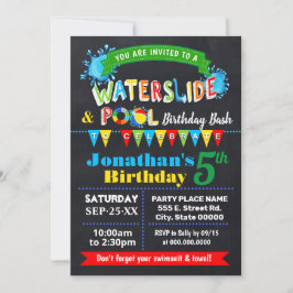 Födelsedagsfest för Chalkboard Waterglidning Bassä Inbjudningar