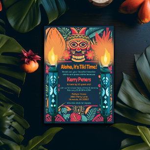 Födelsedagsfest för Colorful Tiki Luau Skull Backy Inbjudningar
