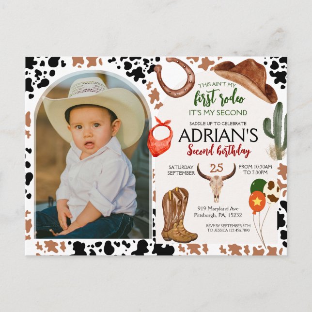 Födelsedagsfest för cowboy 2:a rodeo födelsedagsfi vykort (Framsida)
