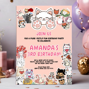 Födelsedagsfest för Cute Cat-tema Inbjudningar