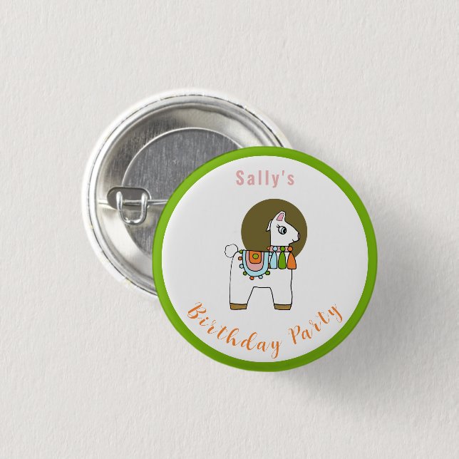 Födelsedagsfest för Cute Festive pinata llama Knapp (Framsida & baksida)