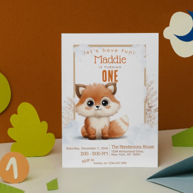 Födelsedagsfest för Cute Fox-vinter-Anpassningsbar Inbjudningar (Skapare uppladdad)