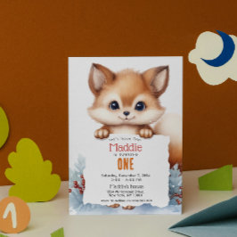 Födelsedagsfest för Cute Fox-vinter-Anpassningsbar Inbjudningar