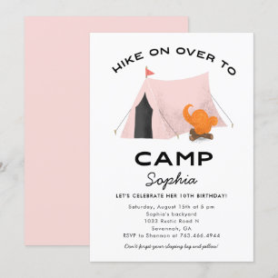 Födelsedagsfest för Cute Rosa Camping Inbjudningar