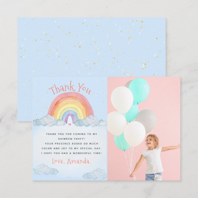 Födelsedagsfest för cute Watercolor Rainbow Tack Kort (Fram/baksida)