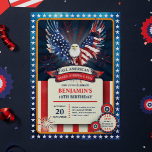 Födelsedagsfest för den fosterländska amerikanska  inbjudningar