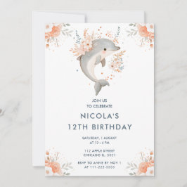 Födelsedagsfest för Dolphin-Blommigt Inbjudningar