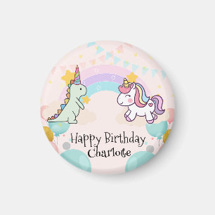 Födelsedagsfest för dosinosaur Rainbow Unicorn-öve Magnet