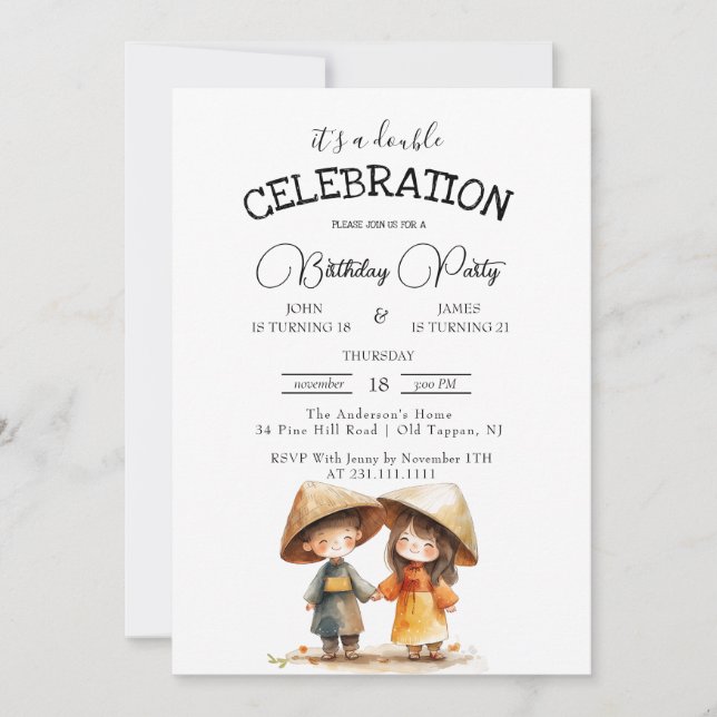 Födelsedagsfest för Dubblan för två barn i Orienta Inbjudningar (Framsida)