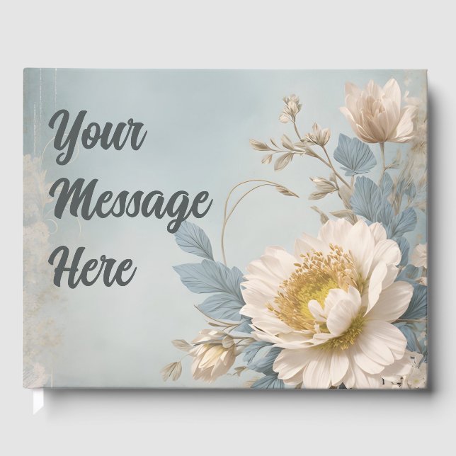 Födelsedagsfest för elegant blå Blommigt Gästböcker (Framsida)