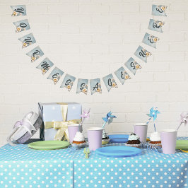 Födelsedagsfest för elegant blå Blommigt Vimplar