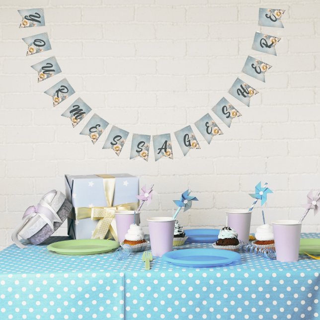 Födelsedagsfest för elegant blå Blommigt Vimplar (Skapare uppladdad)