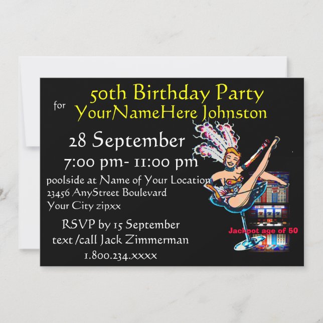 Födelsedagsfest för enarmad bandit 50th inbjudningar (Framsida)