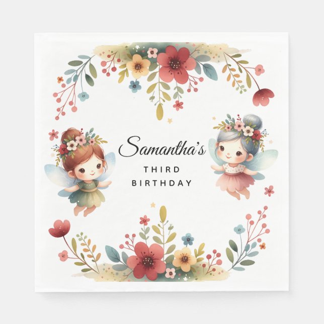 Födelsedagsfest för "Enchanted Fairy Garden Girl" Pappersservett (Framsidan)