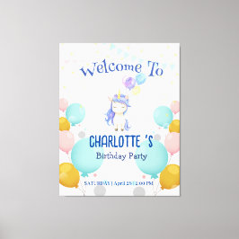 Födelsedagsfest för enhörniga regnbågsövertoningar canvastryck