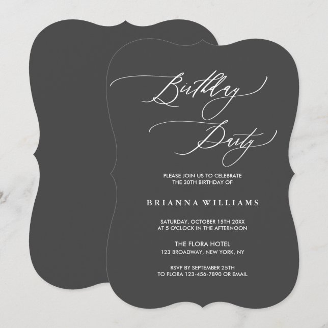 Födelsedagsfest för enkel och Elegant-kalligrafi Inbjudningar (Fram/baksida)