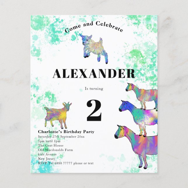 Födelsedagsfest för färgade getter flygblad (Framsidan)