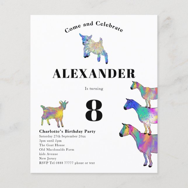 Födelsedagsfest för färgen Goat Watercolor Flygblad (Framsidan)