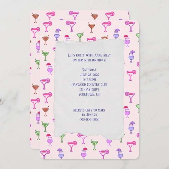 Födelsedagsfest för färgfull Cocktail Collection Inbjudningar (Fram/baksida)
