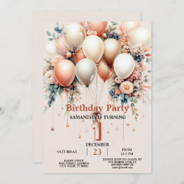 Födelsedagsfest för färggranulerad vit persikofärg inbjudningar