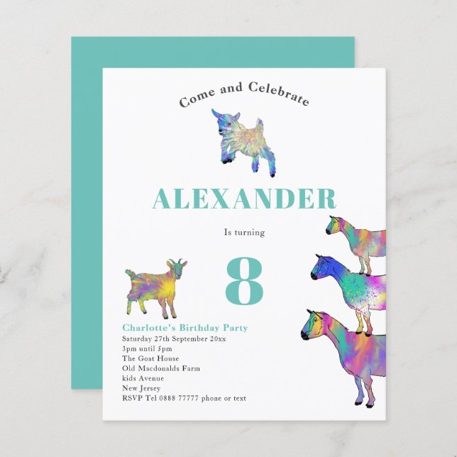 Födelsedagsfest för färglöst getter med vattenfärg (Fram/baksida)