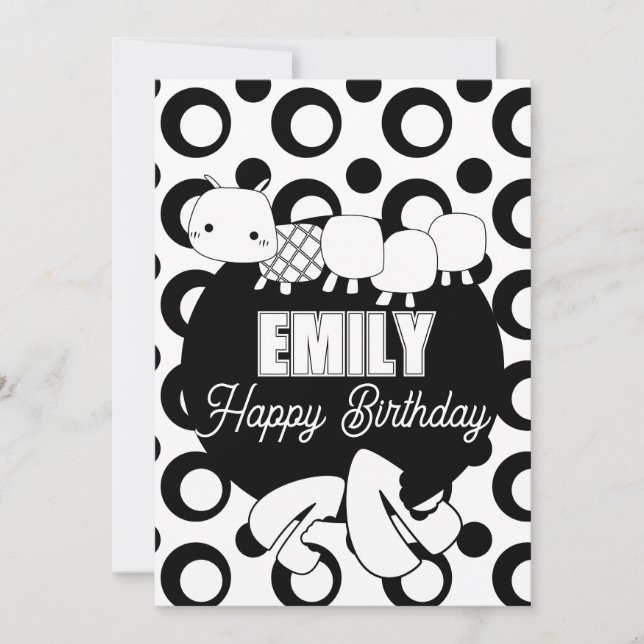 Födelsedagsfest för färgning av Cute Caterpelare Julkort (Framsida)