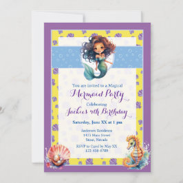Födelsedagsfest för färgstark magisk Sjöjungfru Inbjudningar