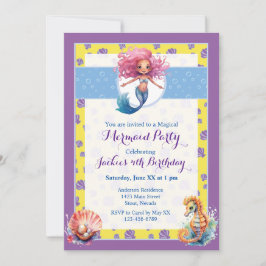 Födelsedagsfest för färgstark magisk Sjöjungfru Inbjudningar