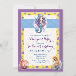 Födelsedagsfest för färgstark magisk Sjöjungfru Inbjudningar